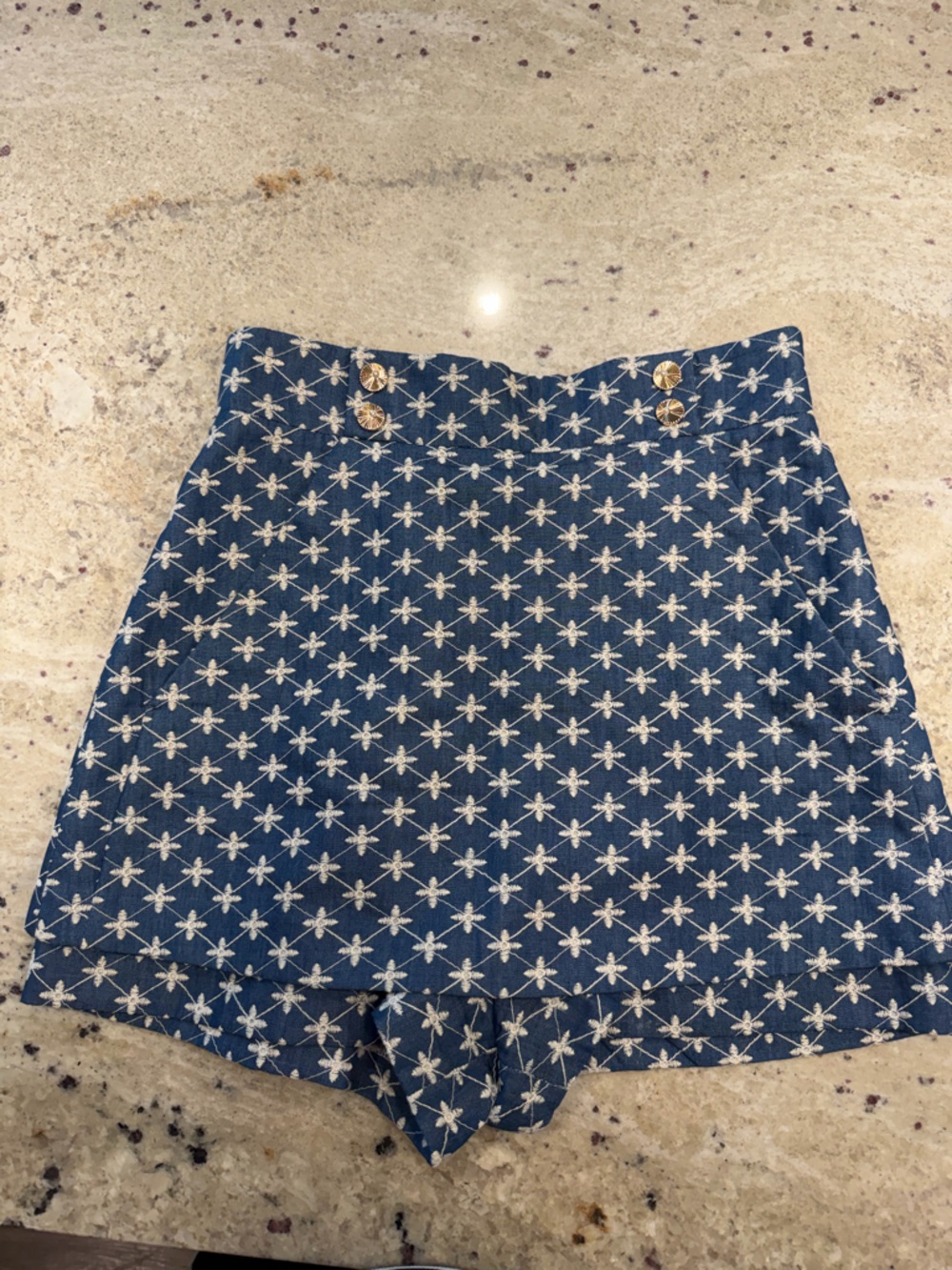Maje Blue Embroidered Mini Skort with White Threading